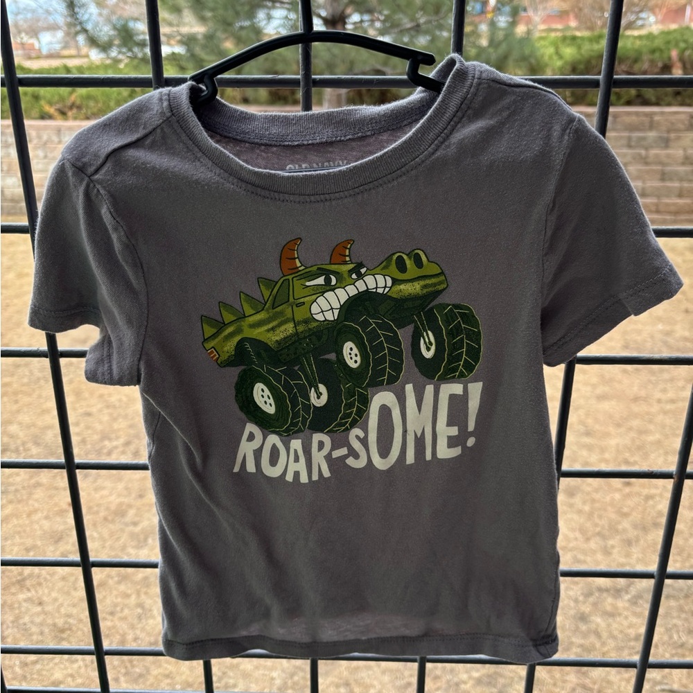 Old Navy Gray Tee with Green Monster Truck Graphic